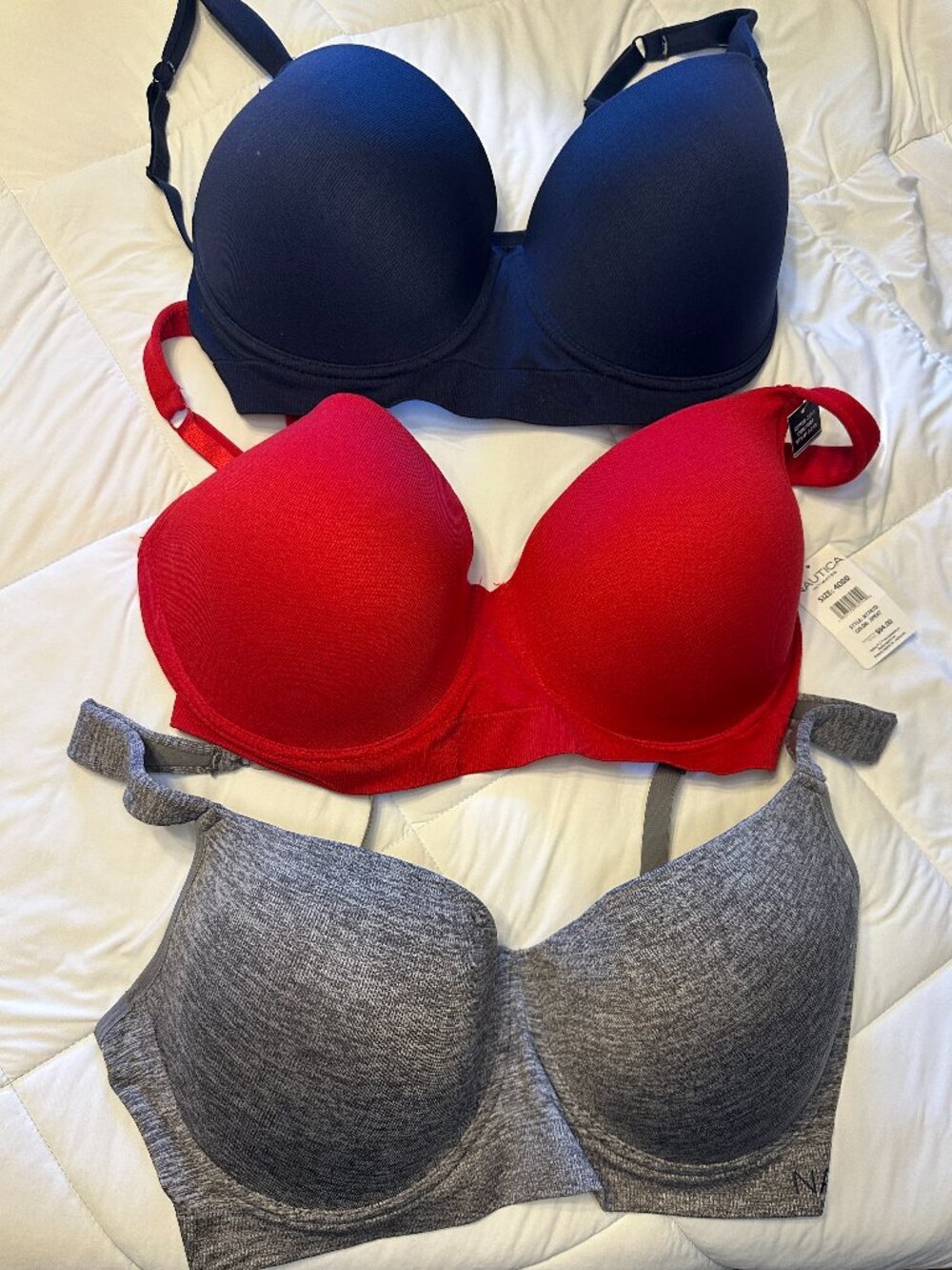 NWT Nautica Intimates 3 Pack Bras 40DD Super Soft Comfort Strap Wireless Set